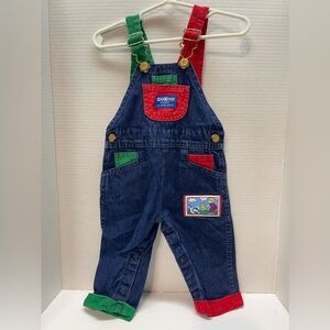Vintage Oshkosh Overalls Jeans Red Green 6/9 Months Made in USA